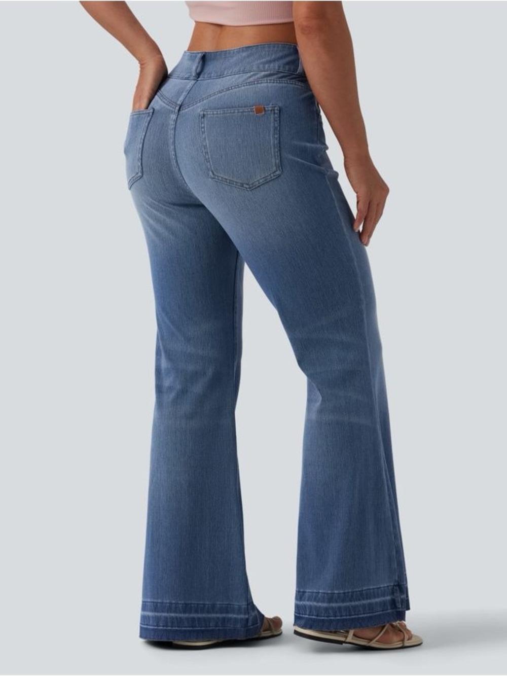 Halara flex asymmetrical mid-rise casual flare jeans with pockets - Picture 2 of 5